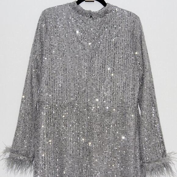 Arma Cool Silver Glitter Sequin Long Sleeve Maxi Dress Size 16 - Picture 7 of 12